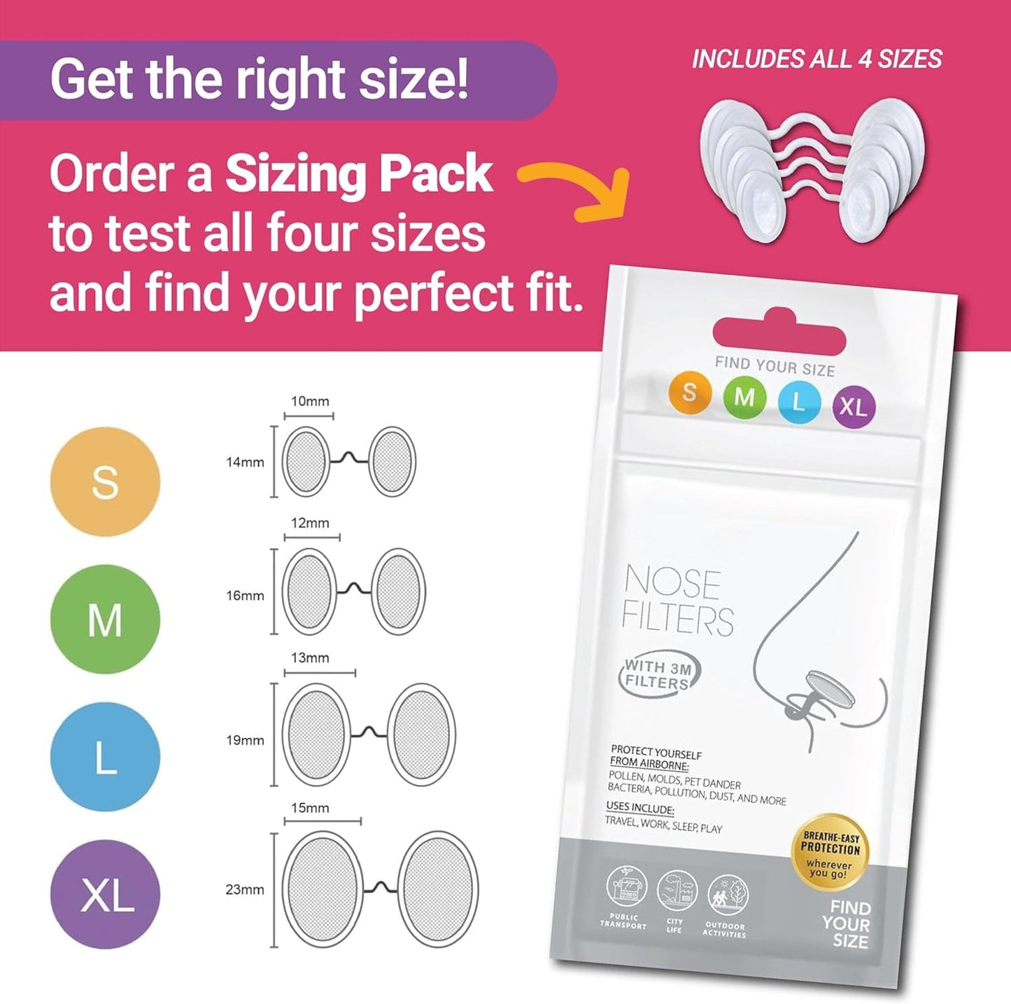 Nose Filters with 3M Filtration (Trial Pack 4 Sizes)