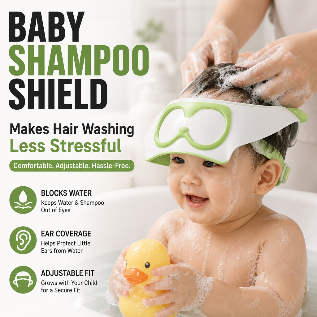 Baby Shampoo Shield – Waterproof Hair Washing Cap with Ear Protection for Kids