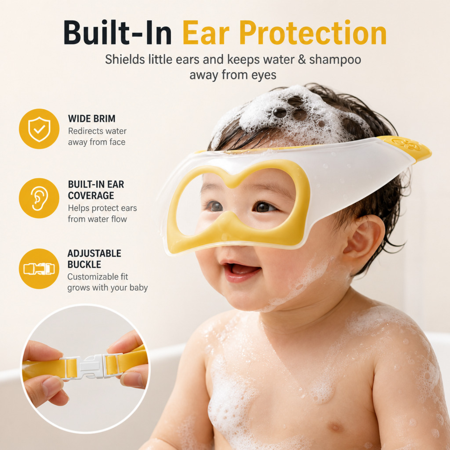 Baby Shampoo Shield – Waterproof Hair Washing Cap with Ear Protection for Kids