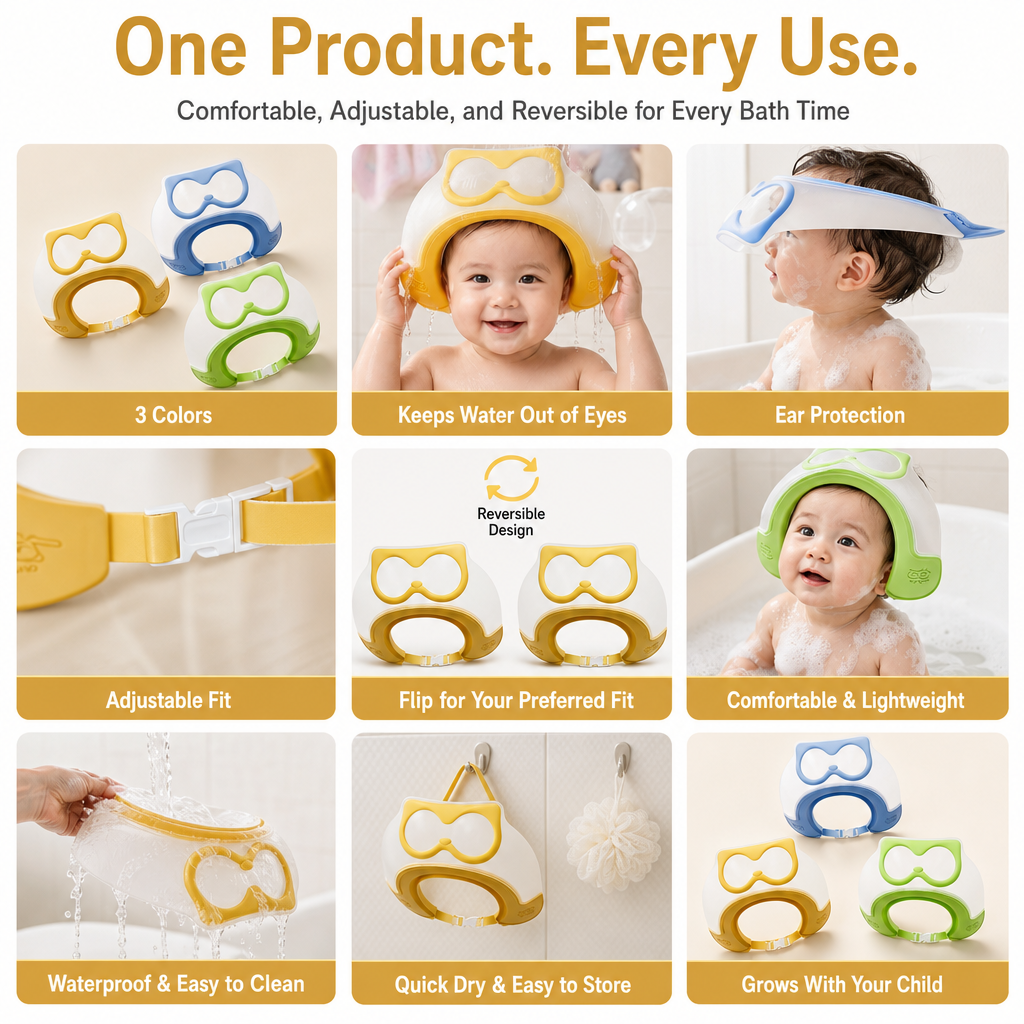 Baby Shampoo Shield – Waterproof Hair Washing Cap with Ear Protection for Kids