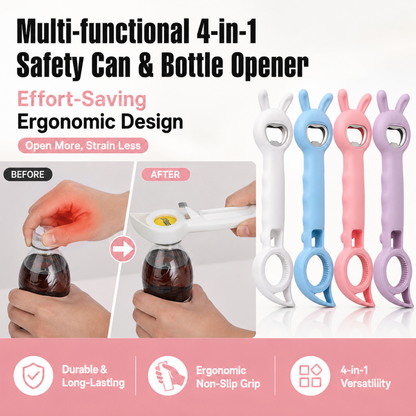 Multi-functional 4-in-1 Safety Can & Bottle Opener