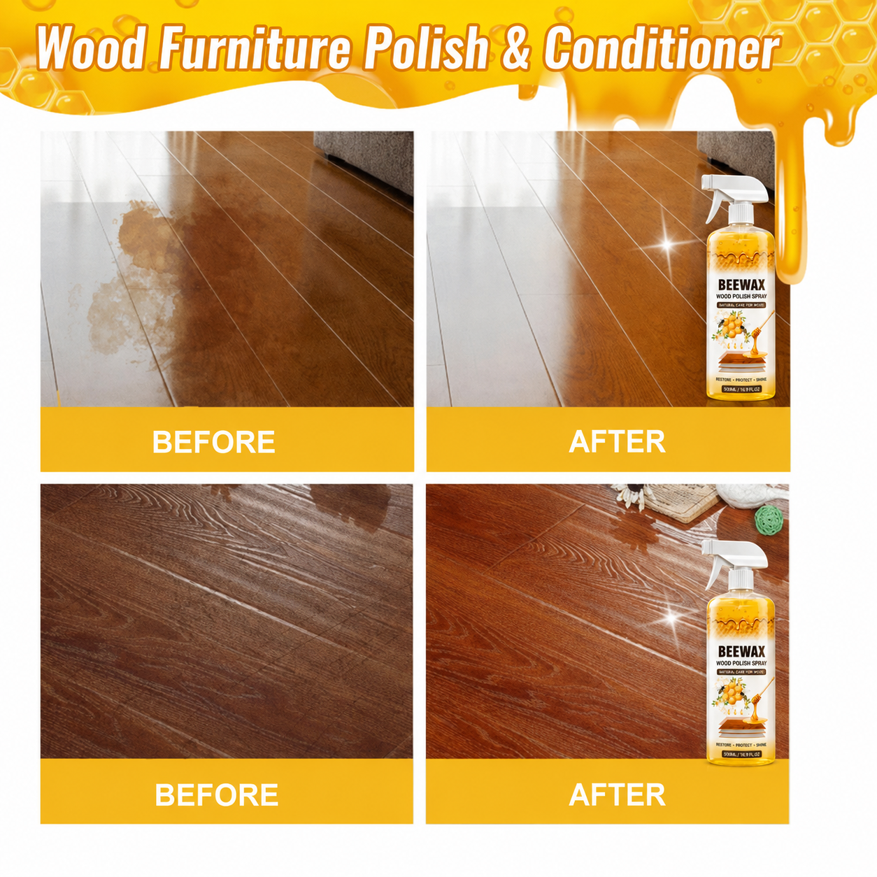 Beewax Wood Polish Spray (Restore Shine Protect Furniture) Pro