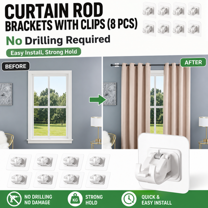 Curtain Rod Brackets with Clips (8 PCS)