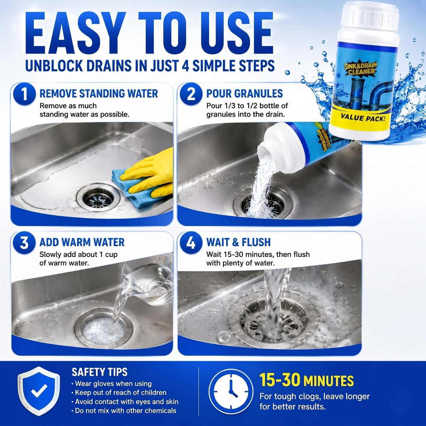 Quick Foaming Sink & Drain Cleaner Powder