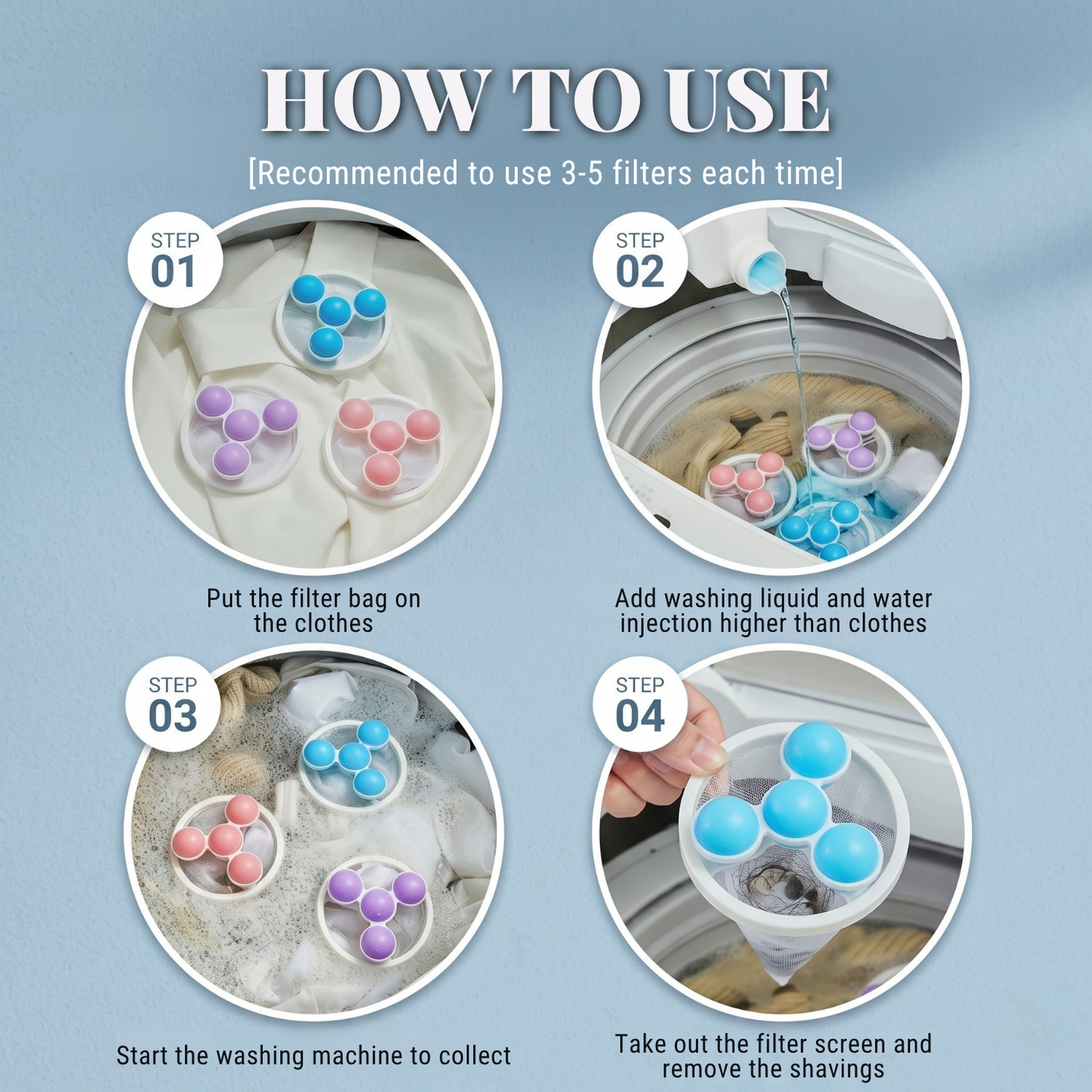🧺 BUY 1 GET 2 FREE! 🧼Washing Machine Filter Bag, Reusable Floating Hair Filter for Laundry