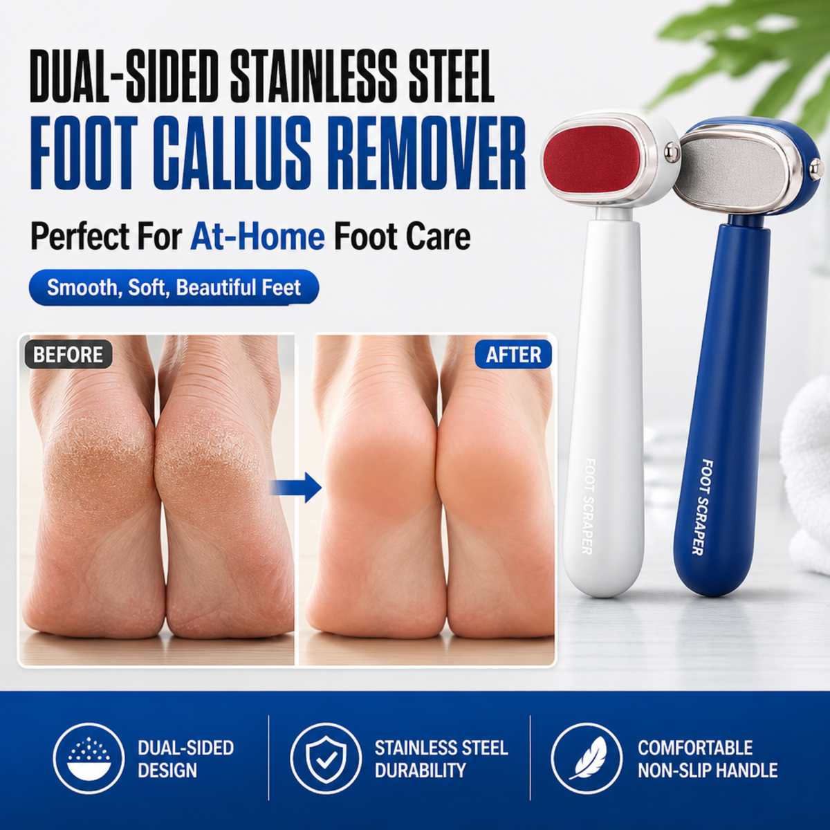 Dual-Sided Stainless Steel Foot Callus Remover & Pedicure Scraper