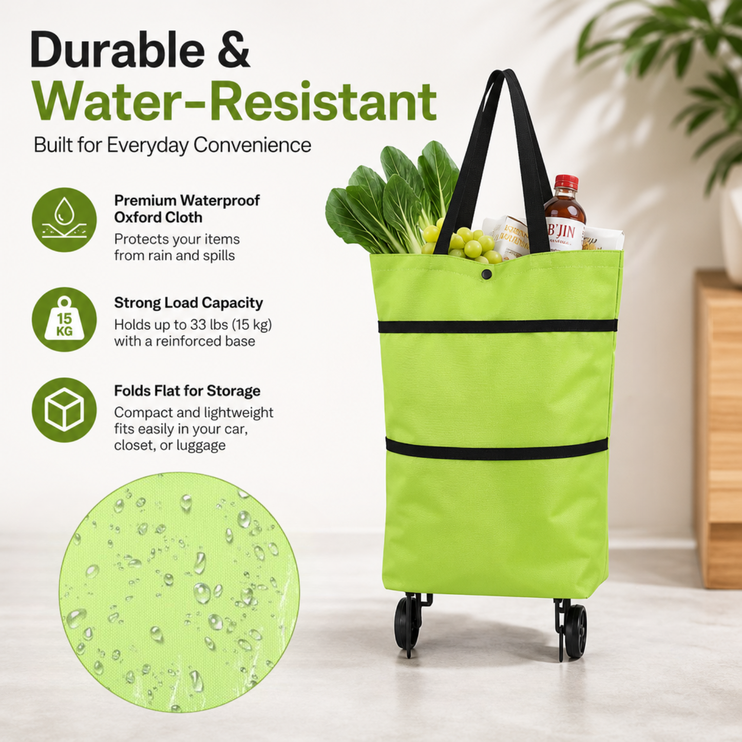 Portable Shopping Cart Foldable Grocery Trolley Lightweight with Wheels Pro