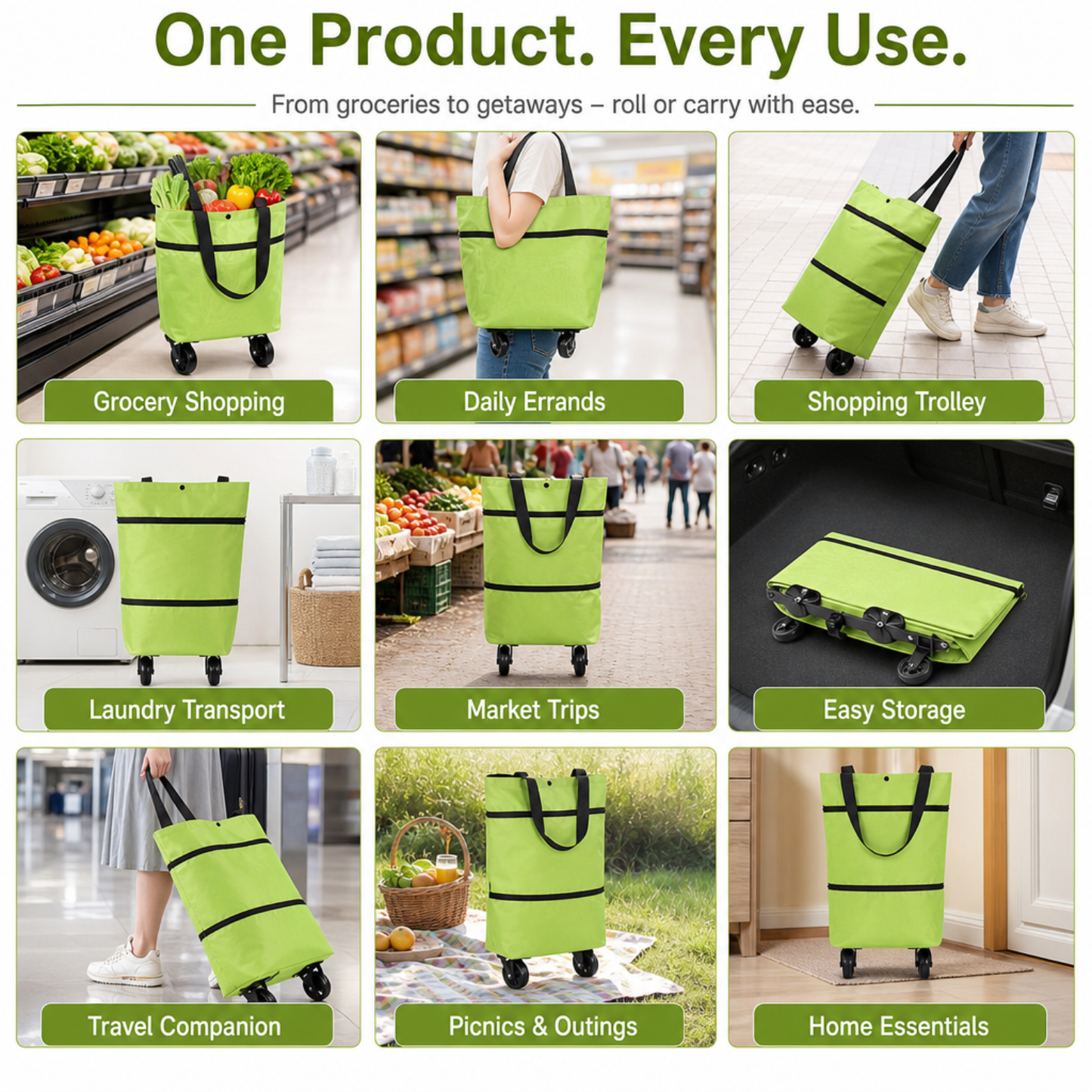 Portable Shopping Cart Foldable Grocery Trolley Lightweight with Wheels Pro