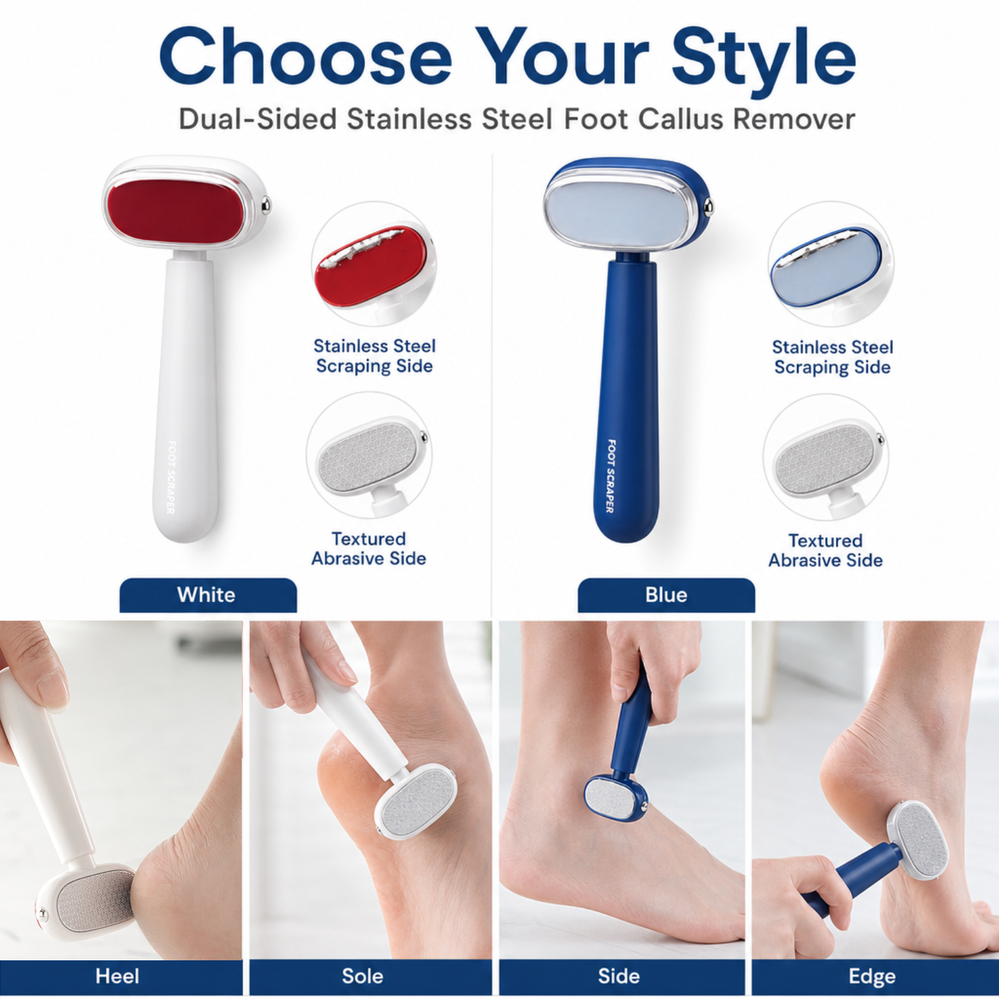Dual-Sided Stainless Steel Foot Callus Remover & Pedicure Scraper