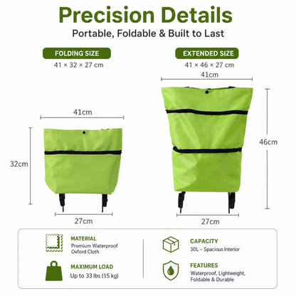 Portable Shopping Cart Foldable Grocery Trolley Lightweight with Wheels Pro