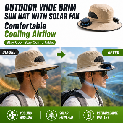 🔥Summer Promotion 💥- Outdoor Wide Brim Sun Hat With Solar Fan