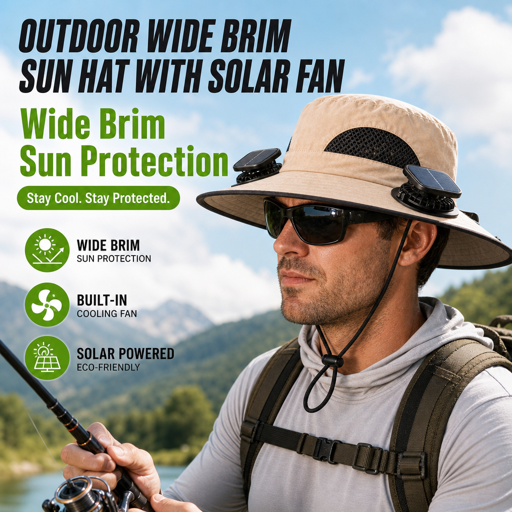 🔥Summer Promotion 💥- Outdoor Wide Brim Sun Hat With Solar Fan