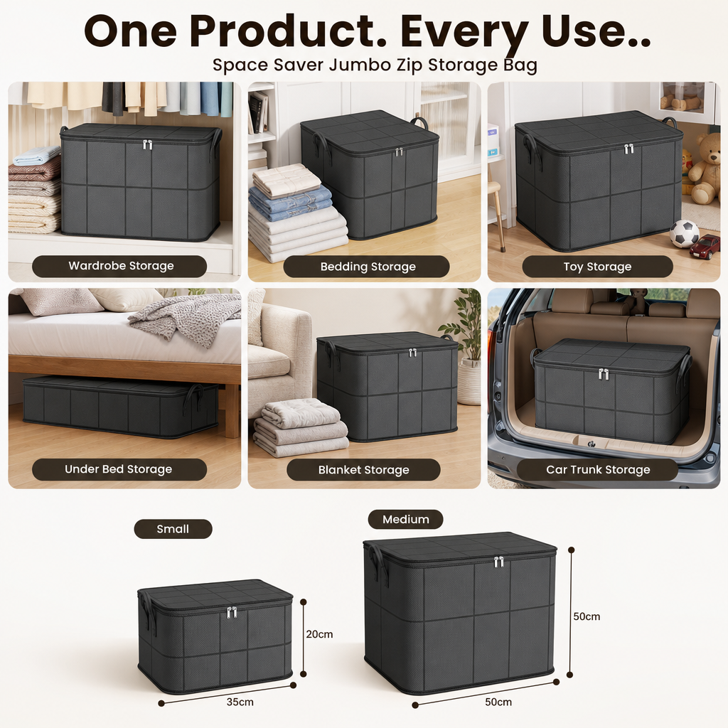 Space Saver Jumbo Zip Storage Bag - Fits 3x More in Half the Space