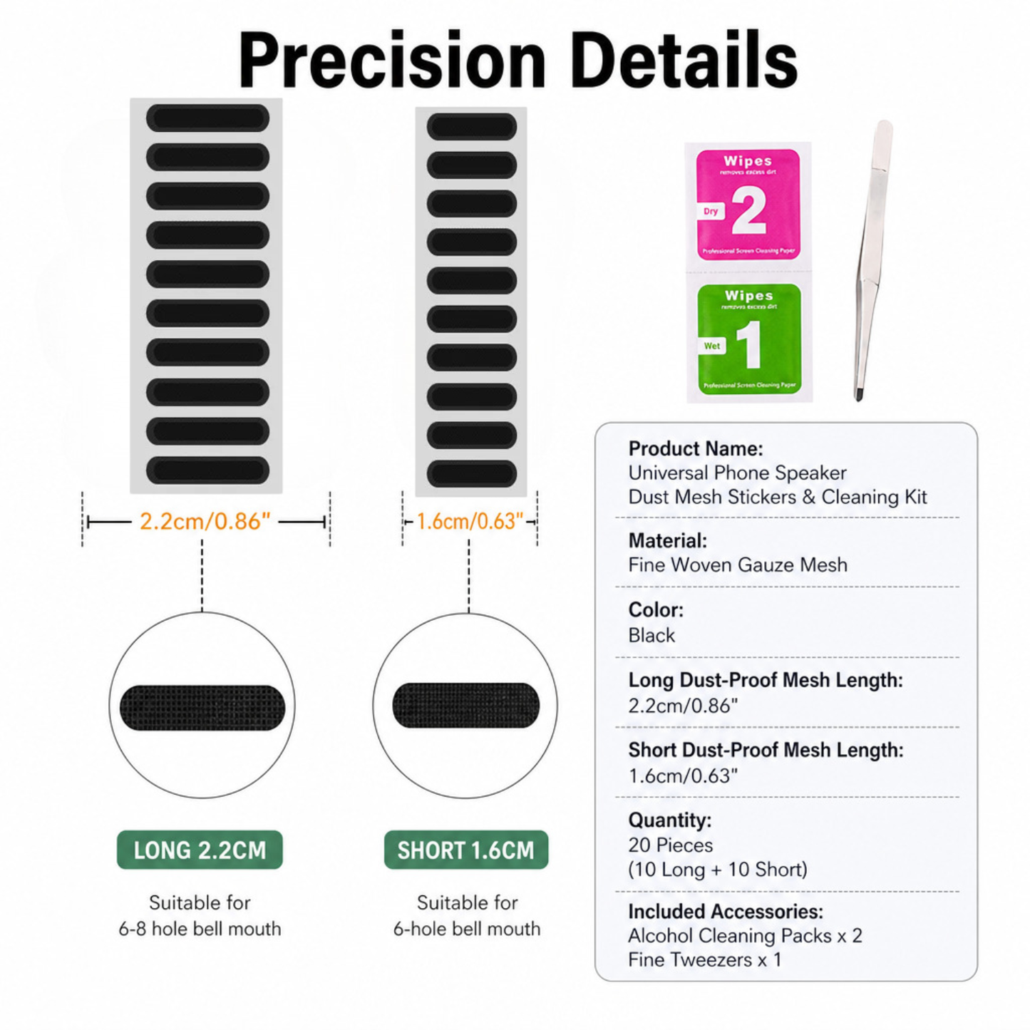 Universal Phone Speaker Dust Mesh Stickers & Cleaning Kit