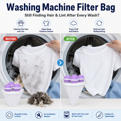 🧺 BUY 1 GET 2 FREE! 🧼Washing Machine Filter Bag, Reusable Floating Hair Filter for Laundry