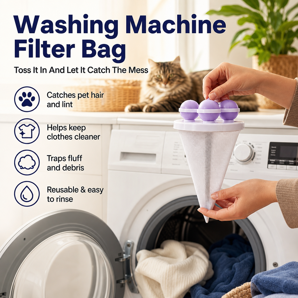 🧺 BUY 1 GET 2 FREE! 🧼Washing Machine Filter Bag, Reusable Floating Hair Filter for Laundry