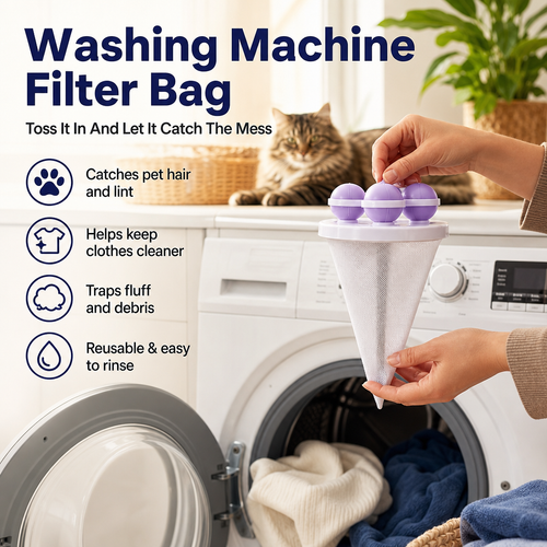 🧺 BUY 1 GET 2 FREE! 🧼Washing Machine Filter Bag, Reusable Floating Hair Filter for Laundry