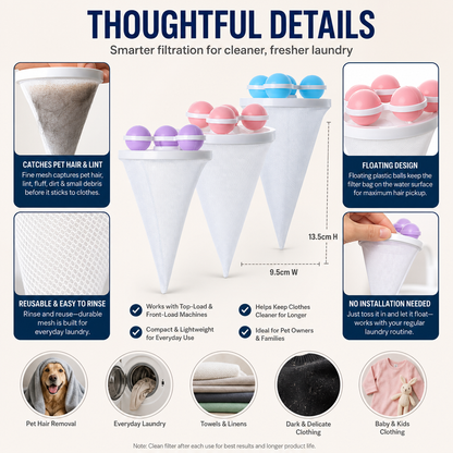 🧺 BUY 1 GET 2 FREE! 🧼Washing Machine Filter Bag, Reusable Floating Hair Filter for Laundry